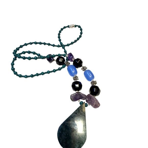 Blue Green Stone Pendant Necklace Boho Gemstone Jewelry Gift Handmade - Picture 7 of 10